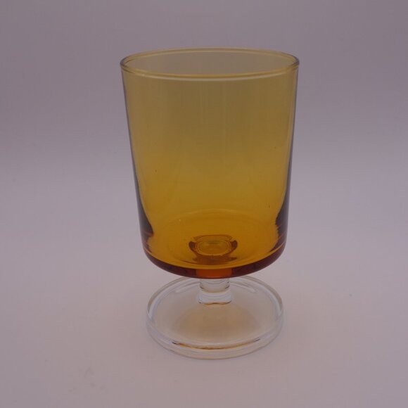 France Yellow Orange Glass with Thick Circular Stem - Picture 2 of 9